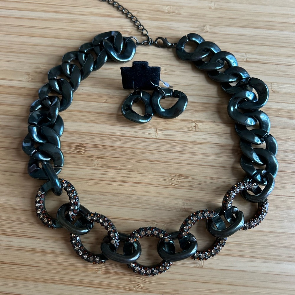 Elegant Black Chain Necklace and Earring Set
